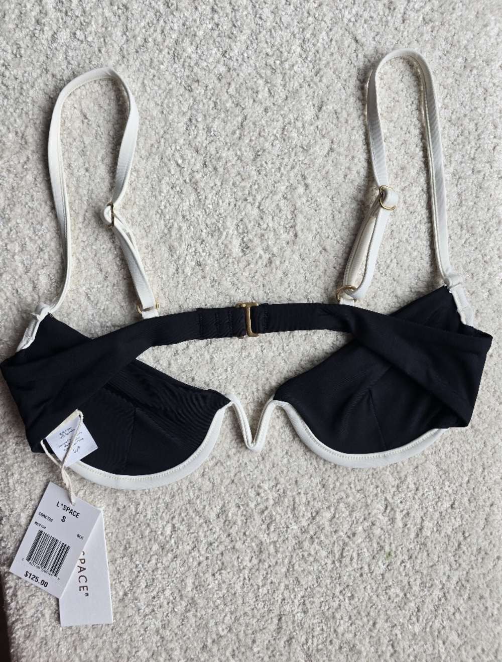 NWT  L*space Black and Cream Nico Underwire Bikini Top Sz S Structured Demi Cup - Picture 6 of 6